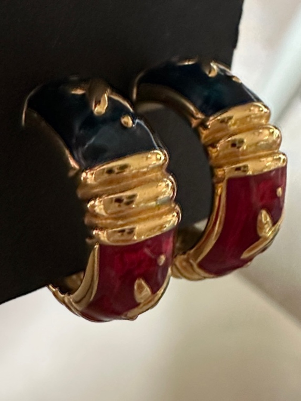 Joan Rivers Gold-Tone Red, Green & Dark Blue Enamel X Hoop Earrings